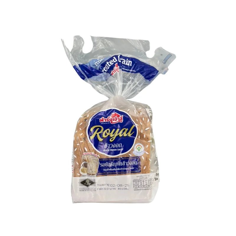 Farmhouse royal sprouted grain bread loaf on a white background