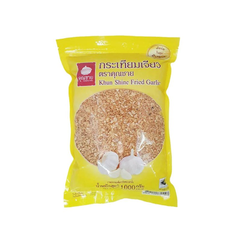 Khun Chai brand fried garlic pack on a white background