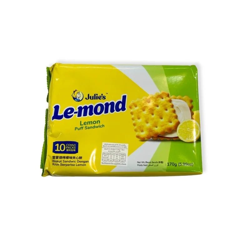 Lemon cream sandwich crackers, zesty biscuit snack, 17g x 10 packs isolated on white background