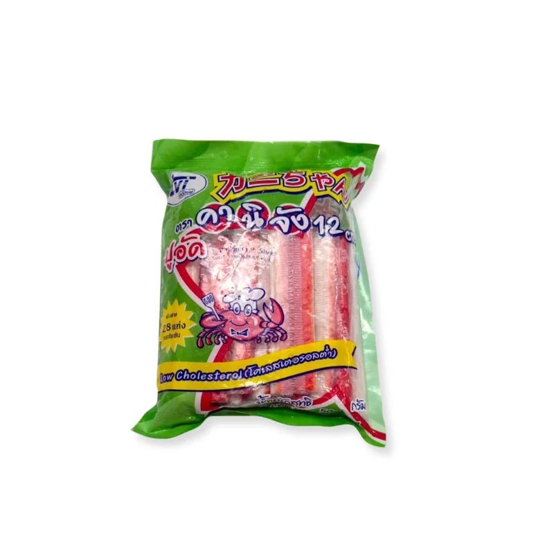 Imitation crab sticks 12cm length, seafood surimi sticks, 500g pack isolated on white background