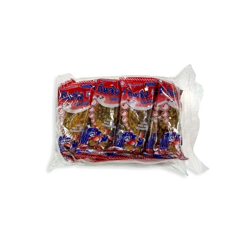 Spicy tempura seaweed snack, crispy seasoned seaweed sheets, 10 packs isolated on white background