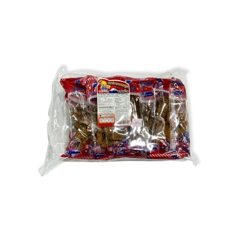 Spicy tempura seaweed snack, crispy seasoned seaweed sheets, 10 packs isolated on white background