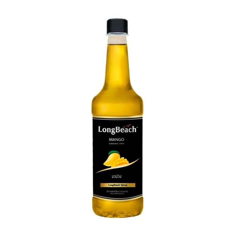 Longbeach mango syrup bottle on a white background
