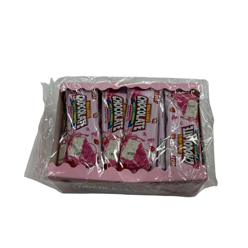 Strawberry-coated marshmallows, soft candy pieces, 24 pieces isolated on white background