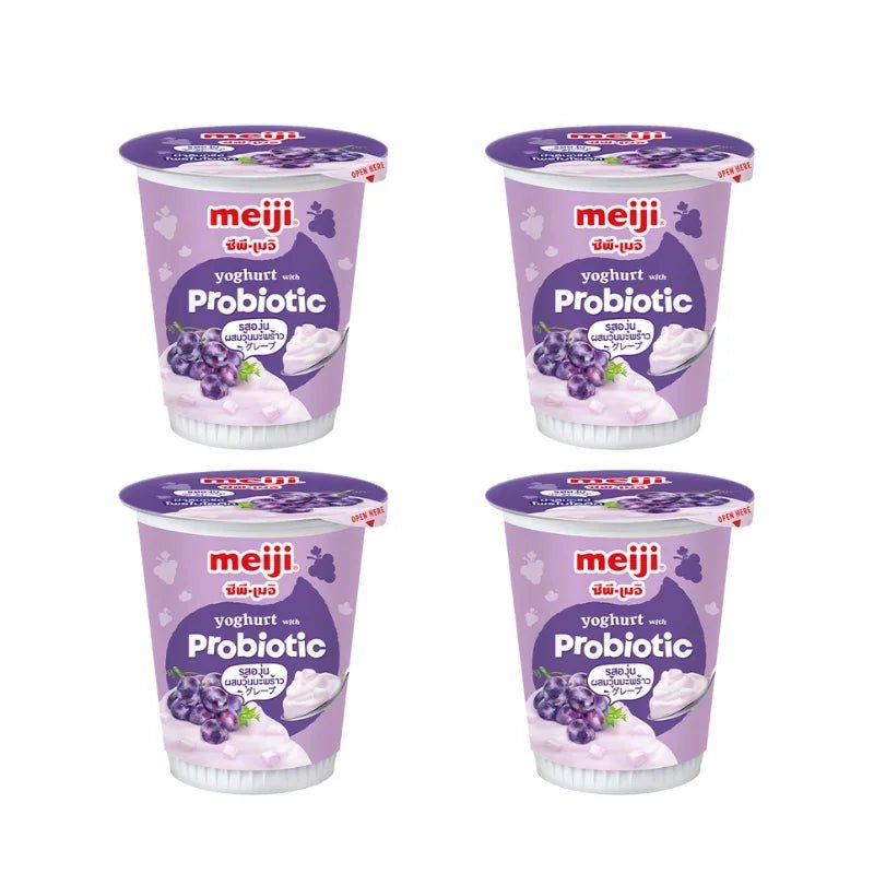 Meiji grape yogurt with nata de coco, fruity yogurt with jelly cubes, 135g x 4 cups isolated on white background