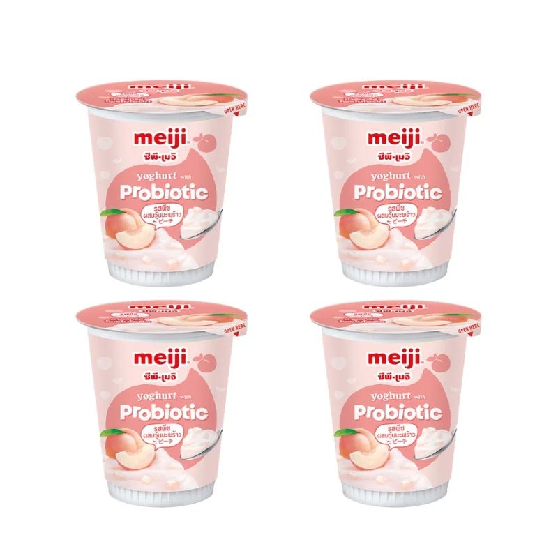 Meiji peach yogurt with nata de coco, creamy fruit yogurt, 135g x 4 cups isolated on white background