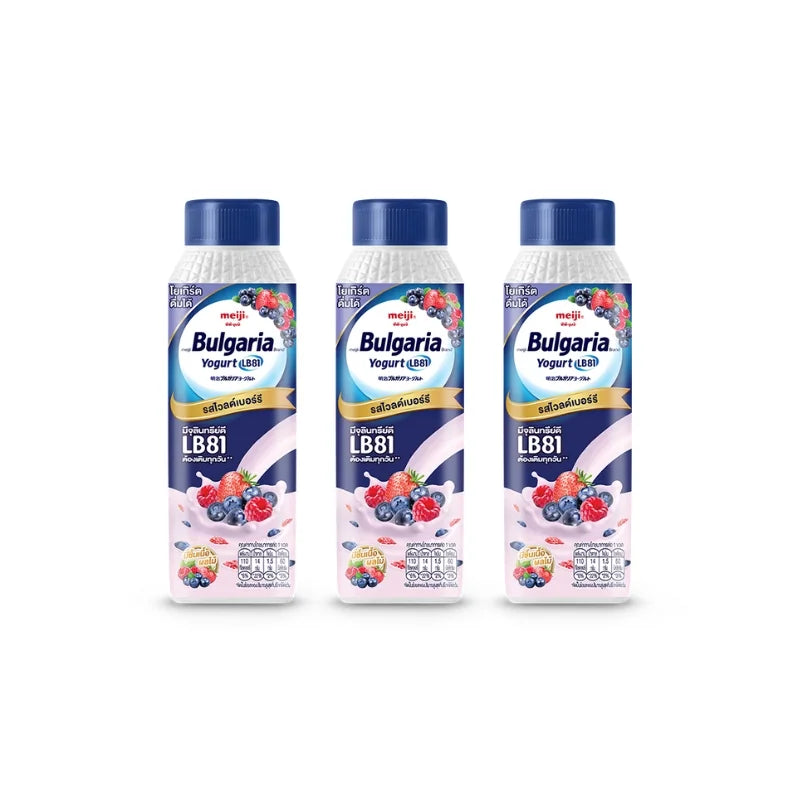 เมจิ โยเกิร์ตพร้อมดื่ม บัลแกเรีย รสไวลด์เบอร์รี 150 ก. x 3