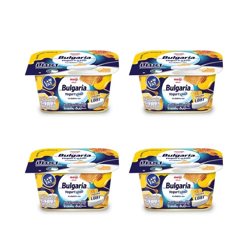 Meiji Bulgaria yogurt golden honey, yogurt with honey flavor, 110g x 4 cups isolated on white background