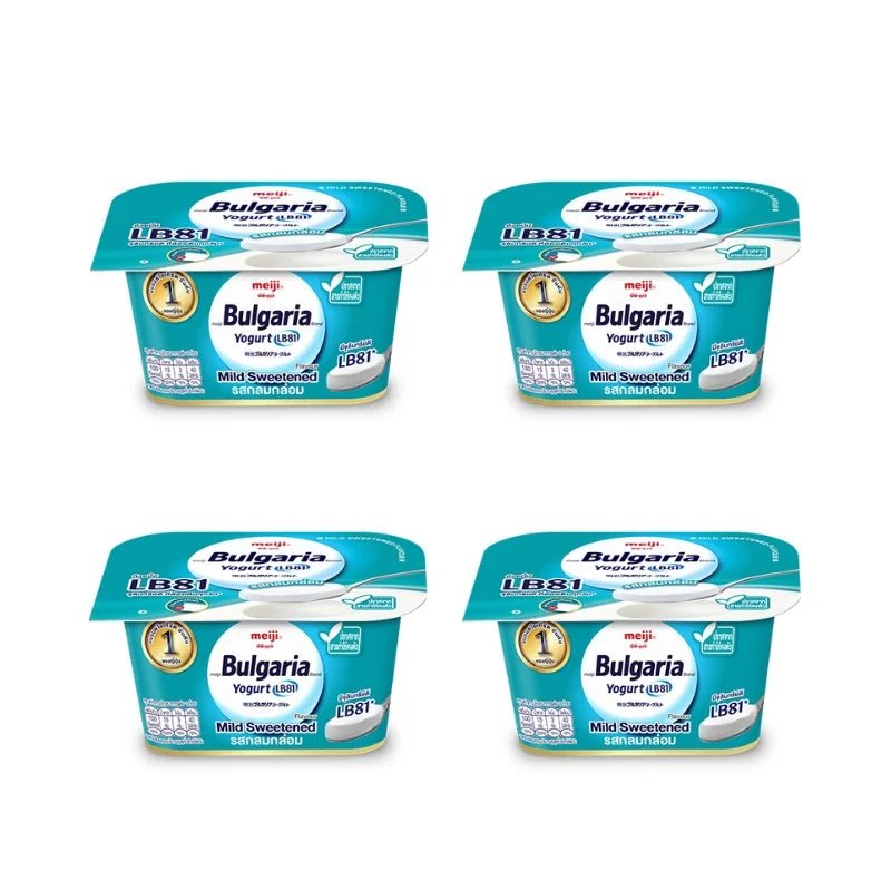 Meiji Bulgaria yogurt mild, lightly sweet cultured yogurt, 110g x 4 cups isolated on white background