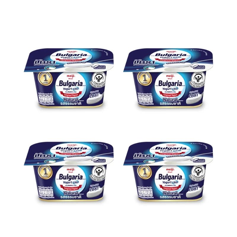 Meiji Bulgaria yogurt natural, classic cultured yogurt, 110g x 4 cups isolated on white background