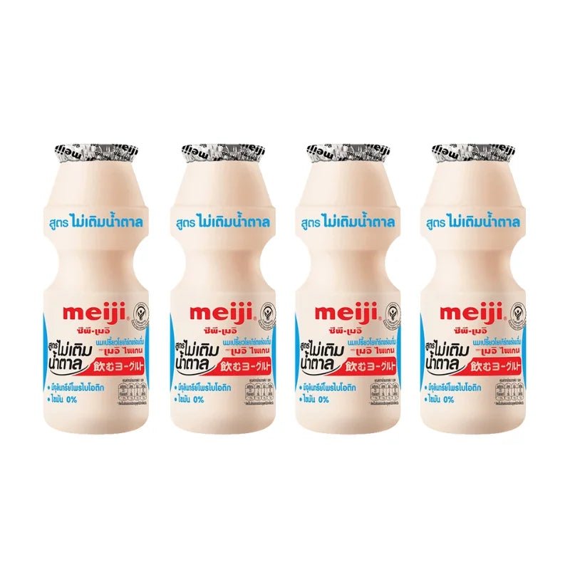 Meiji Paigen probiotic yogurt drink no sugar added, cultured probiotic drink, 155g x 4 bottles isolated on white background