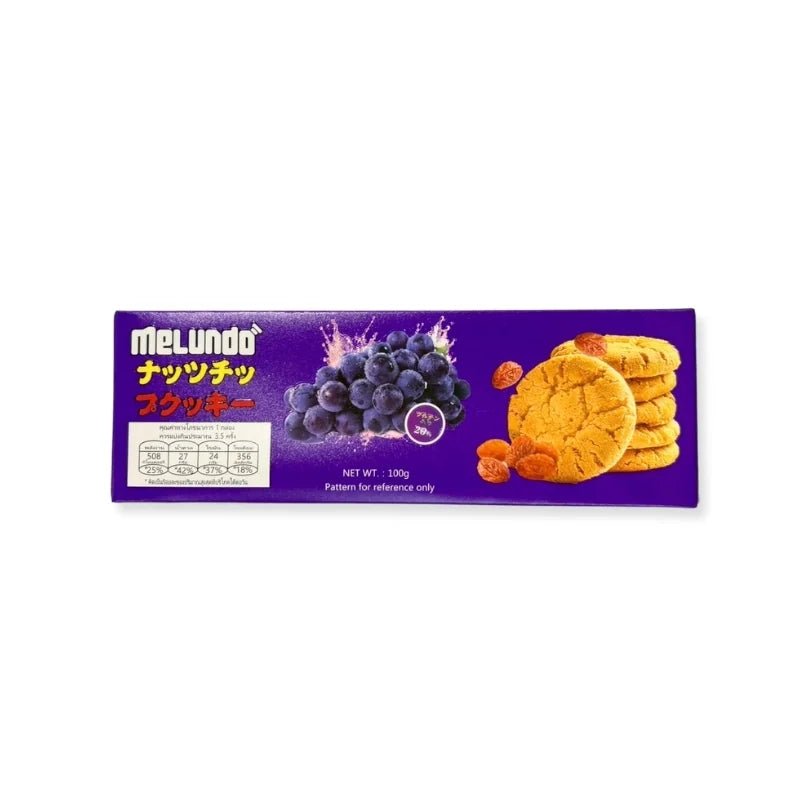 Grape-flavored cookies, sweet fruit biscuit snack, 100g box isolated on white background