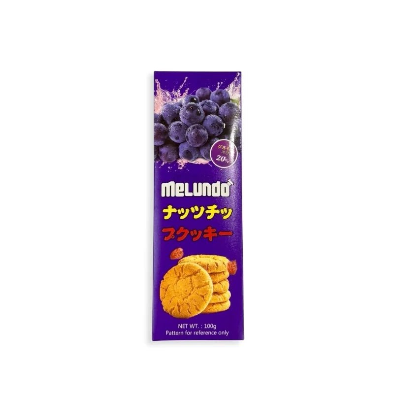 Grape-flavored cookies, sweet fruit biscuit snack, 100g box isolated on white background