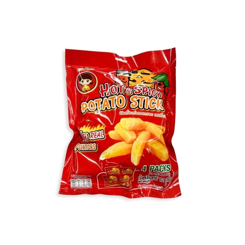 Miss J crispy potato sticks spicy flavor multipack on a white background