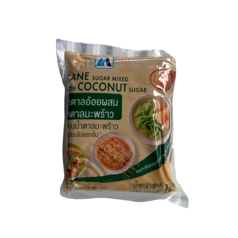 Mitr Phol cane sugar mixed with coconut sugar pack on a white background