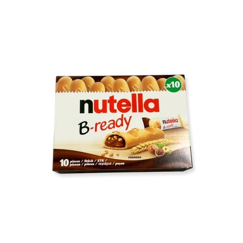 Nutella B-Ready wafer filled with Nutella pack on a white background