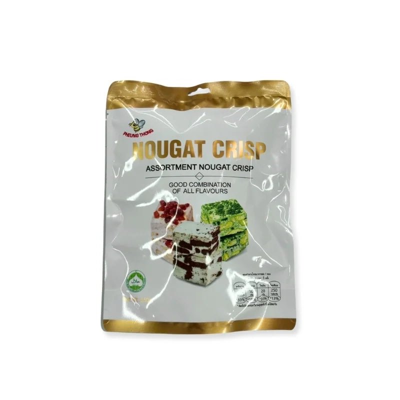Assorted nougat crisp candies, mixed flavor chewy sweets, 150g pack isolated on white background