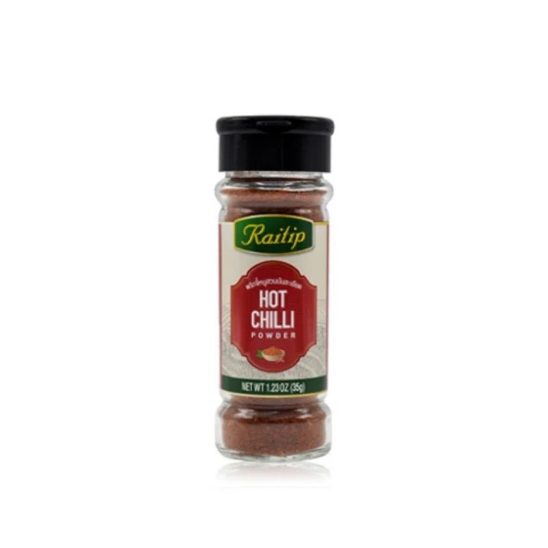 Raitip hot chilli powder, spicy ground chilli seasoning, 35g pack isolated on white background