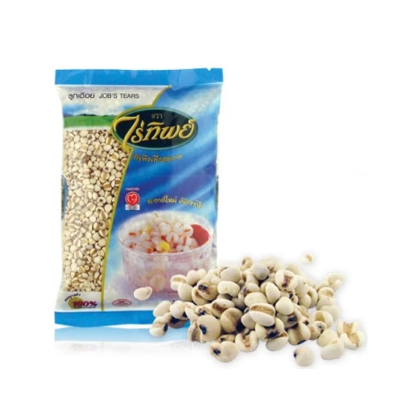 Raitip job’s tears grains, dried coix seeds, 500g pack isolated on white background
