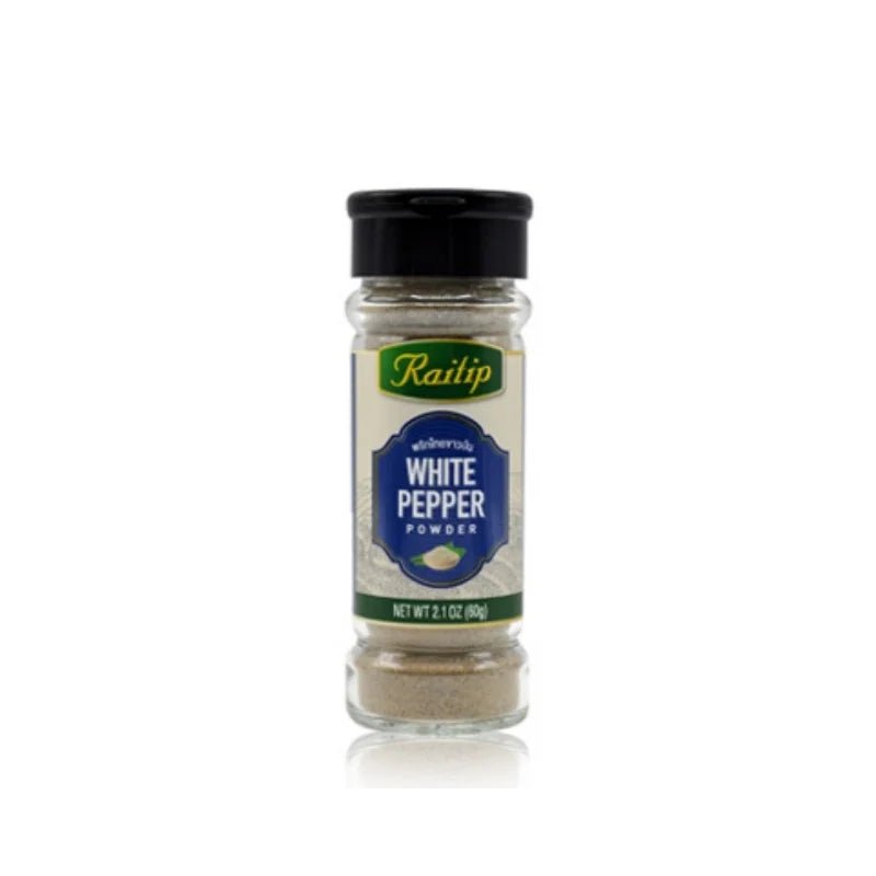 Raitip white pepper powder, finely ground spice, 60g pack isolated on white background