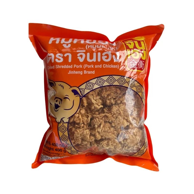 Shredded pork floss, ready-to-eat seasoned pork, 400g pack isolated on white background