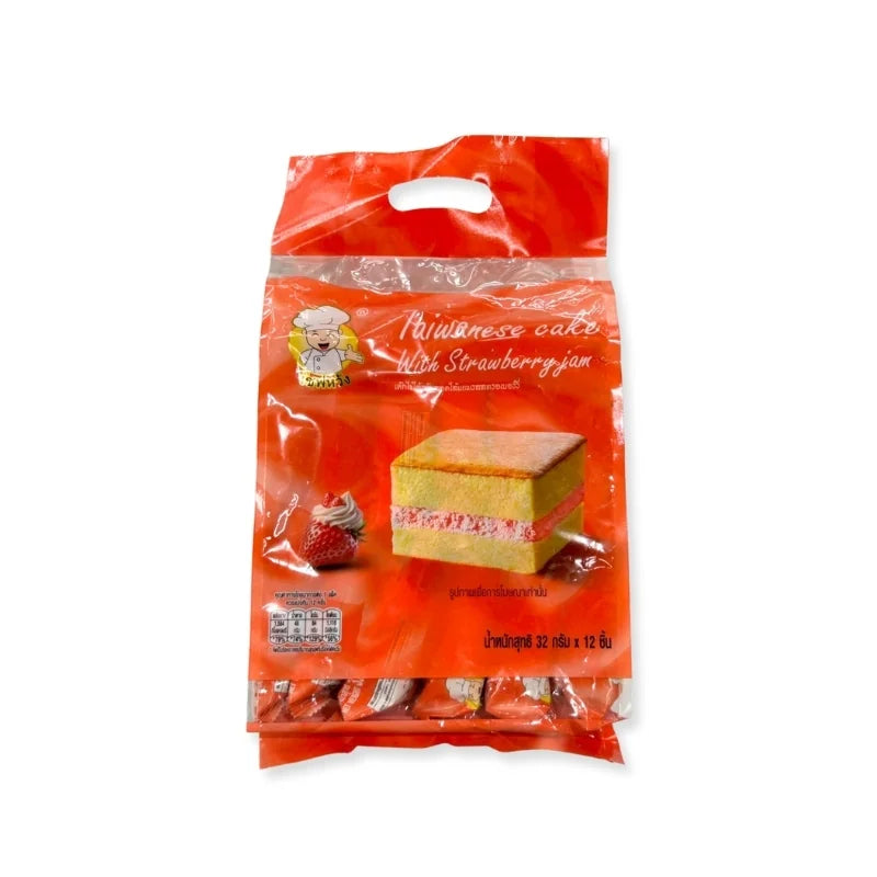 เค้กไข่ไต้หวันสอดไส้แยมรสสตรอเบอรร์รี่ 32 กรัม x 12 ซอง / แพ็ค