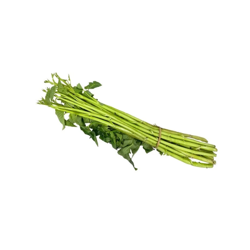 Fresh Thai Morning Glory (Medium) 250g pack on white background — tender greens for authentic Thai and Asian dishes.