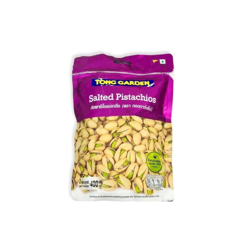 Tong Garden salted pistachios bag on a white background