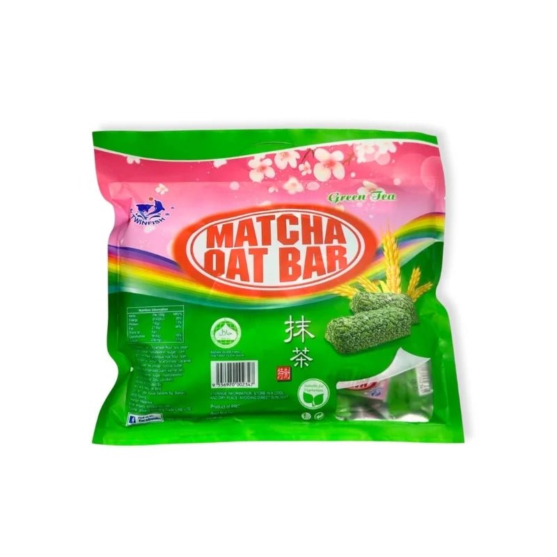 Green tea flavored oat bars, chewy cereal snack bars, 300g pack isolated on white background