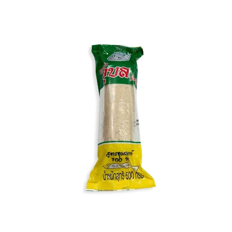 Fresh Ubon pork sausage, seasoned Thai pork sausage, 500g pack isolated on white background