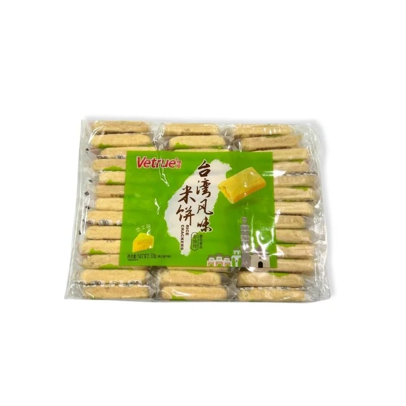 Taiwanese flat cheese snack crackers, individually packed pieces, 39 pieces per pack isolated on white background