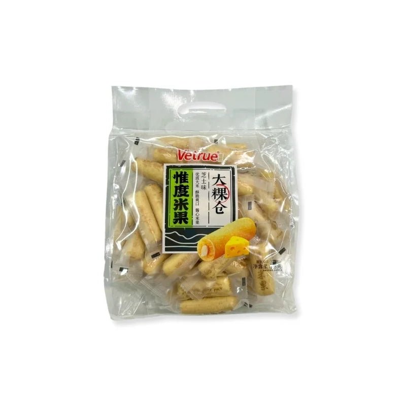 Taiwanese round cheese snack crackers, cheesy baked snack, 228g pack isolated on white background