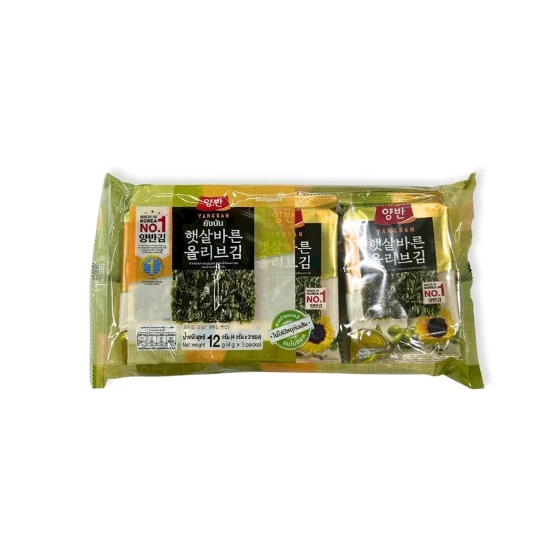 Yangban Olive and Sunflower Oil Seaweed Snack (4g x 3 Packs)