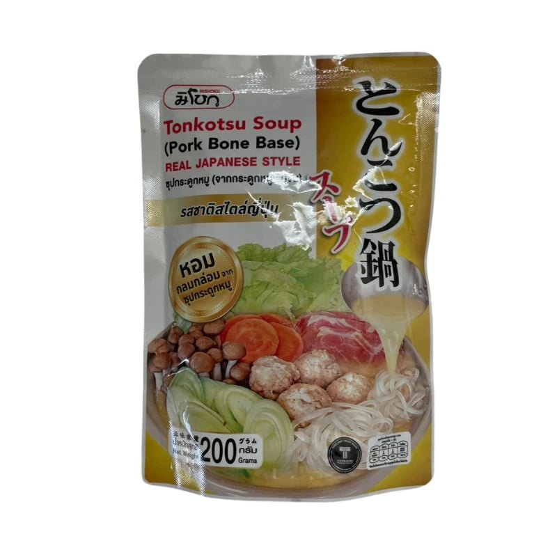 Mishoku tonkotsu soup mix packet on a white background