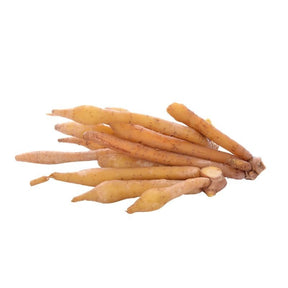 Fresh fingerroot, aromatic Thai root vegetable, 250g pack isolated on white background