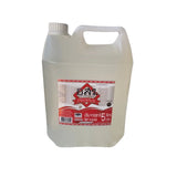 Large plastic container with a red label on a white background