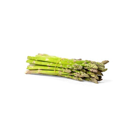 Fresh asparagus grade A, premium tender green spears, 500g pack isolated on white background