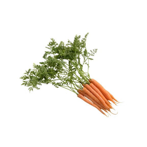 Fresh baby carrots, small tender orange carrots, 500g pack isolated on white background