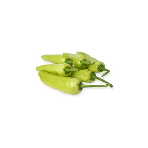 Fresh banana peppers, mild yellow chili peppers, 500g pack isolated on white background
