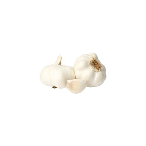 Chinese garlic whole bulbs, fresh intact garlic heads, 100g pack isolated on white background