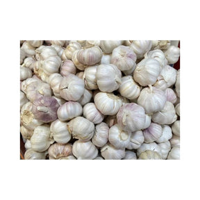 Chinese garlic whole bulbs, fresh intact garlic heads, 5kg bulk pack isolated on white background