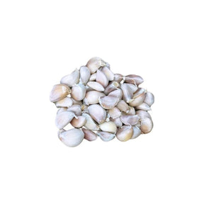 Chinese garlic whole cloves large size, fresh separated cloves, 100g pack isolated on white background