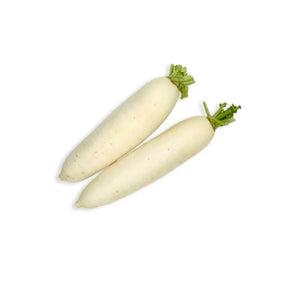 Fresh Chinese radish, large white daikon radish, 2kg pack isolated on white background