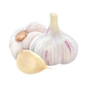 Organic Chinese garlic bulbs, fresh whole garlic, 500g pack isolated on white background