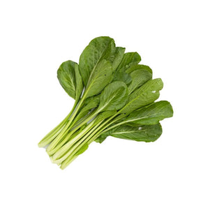 Fresh choy sum leaves, tender leafy greens, 500g pack isolated on white background