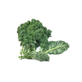 Fresh curled kale leaves, curly dark green leafy vegetable, 250g pack isolated on white background