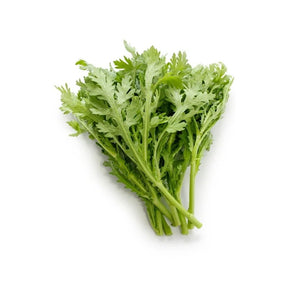 Fresh dang oh chrysanthemum greens, aromatic leafy vegetables, 250g pack isolated on white background