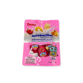 Strawberry flavored cheese sticks, sweet and savory snack sticks, 70g pack isolated on white background