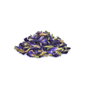 Dried butterfly pea flowers, natural blue tea flowers, 100g pack isolated on white background