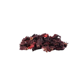 Dried roselle flowers, sour herbal tea ingredient, 100g pack isolated on white background